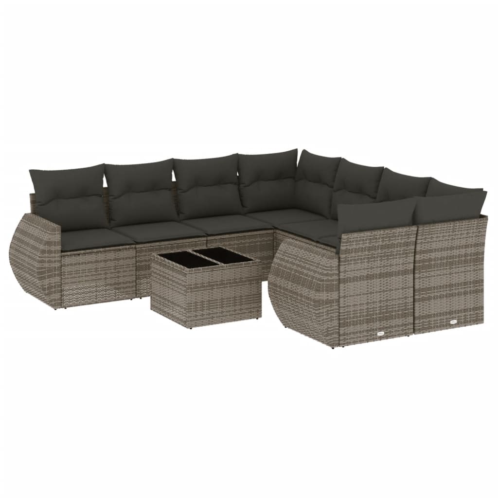 Set Divani da Giardino 9 pz con Cuscini Grigio in Polyrattan | homemem39