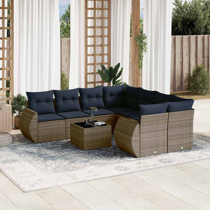 Set Divani da Giardino 9 pz con Cuscini Grigio in Polyrattan | homemem39