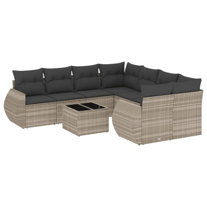 Set Divano da Giardino 9pz con Cuscini Grigio Chiaro Polyrattan | homemem39