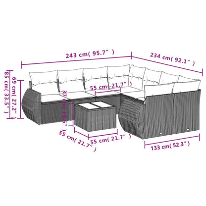 Set Divano da Giardino 9pz con Cuscini Grigio Chiaro Polyrattan | homemem39
