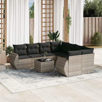 Set Divano da Giardino 9pz con Cuscini Grigio Chiaro Polyrattan | homemem39