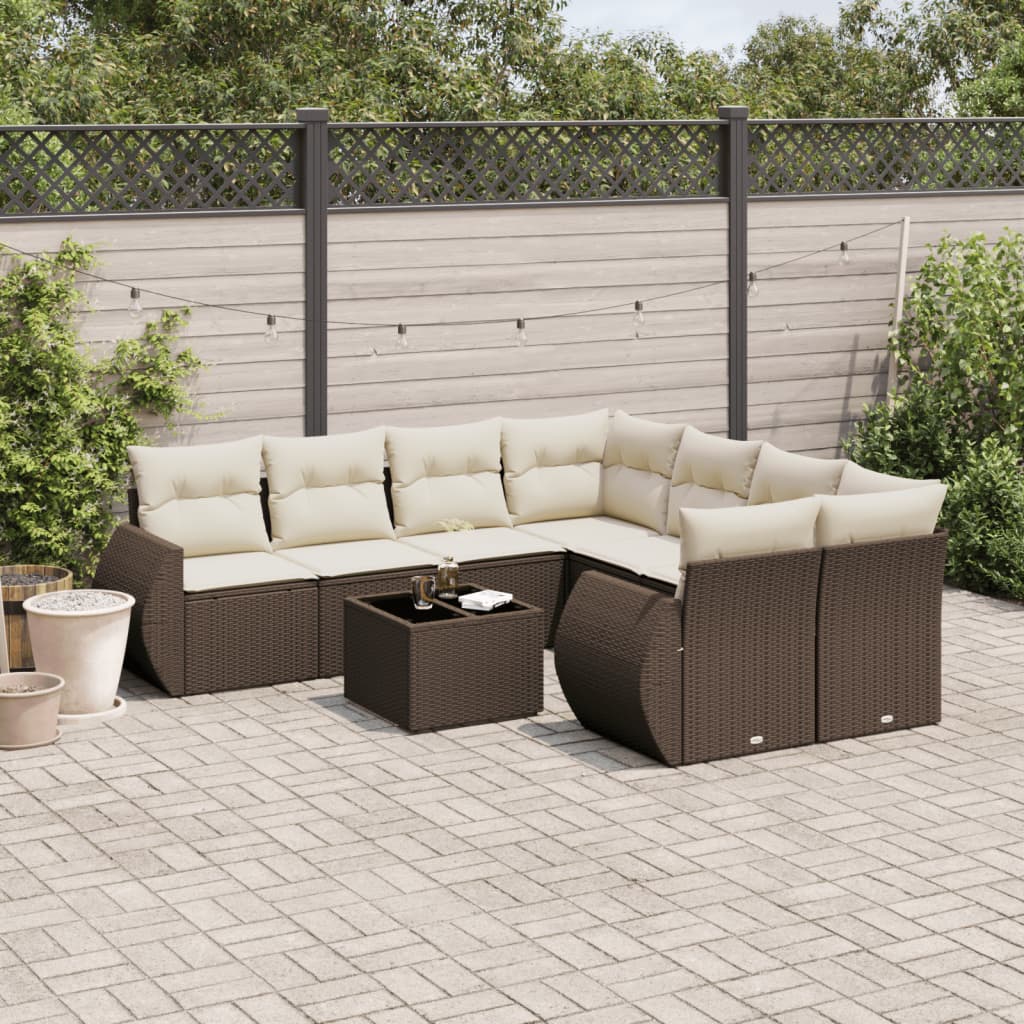 Set Divani da Giardino 9pz con Cuscini Marrone in Polyrattan | homemem39