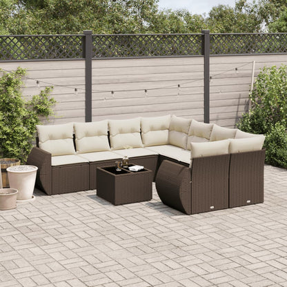 Set Divani da Giardino 9pz con Cuscini Marrone in Polyrattan | homemem39