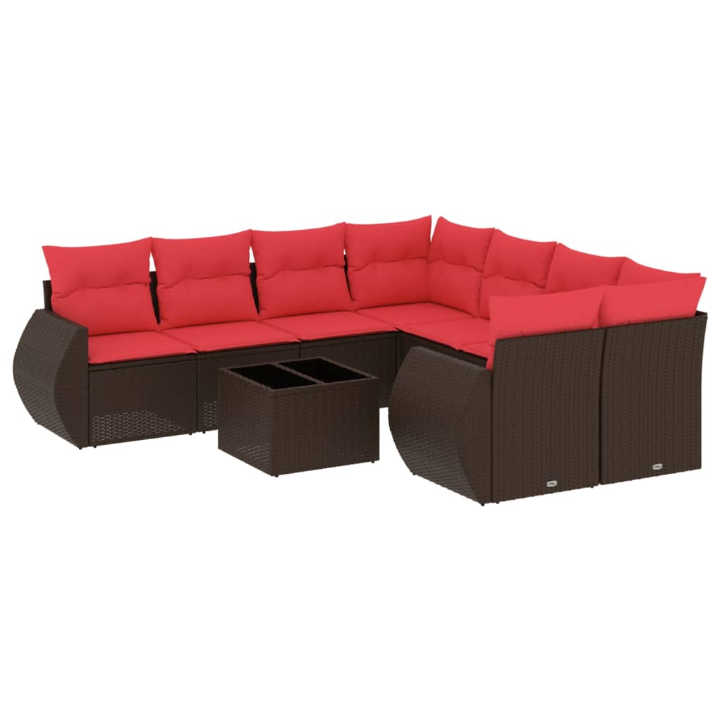 Set Divani da Giardino 9 pz con Cuscini Marrone in Polyrattan | homemem39