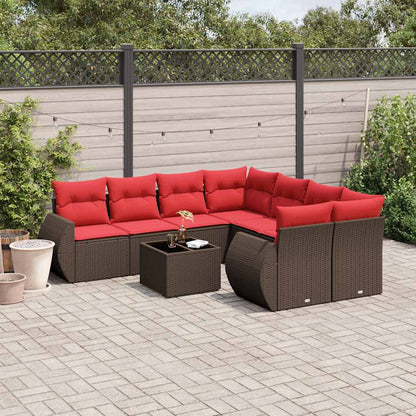 Set Divani da Giardino 9 pz con Cuscini Marrone in Polyrattan | homemem39
