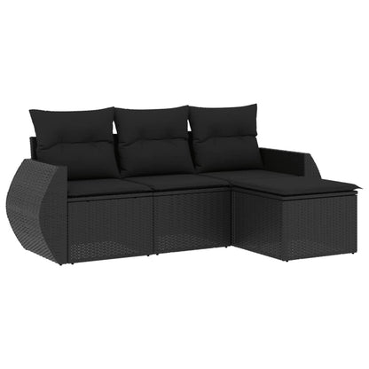 Set Divani da Giardino 4 pz con Cuscini Nero in Polyrattan - homemem39