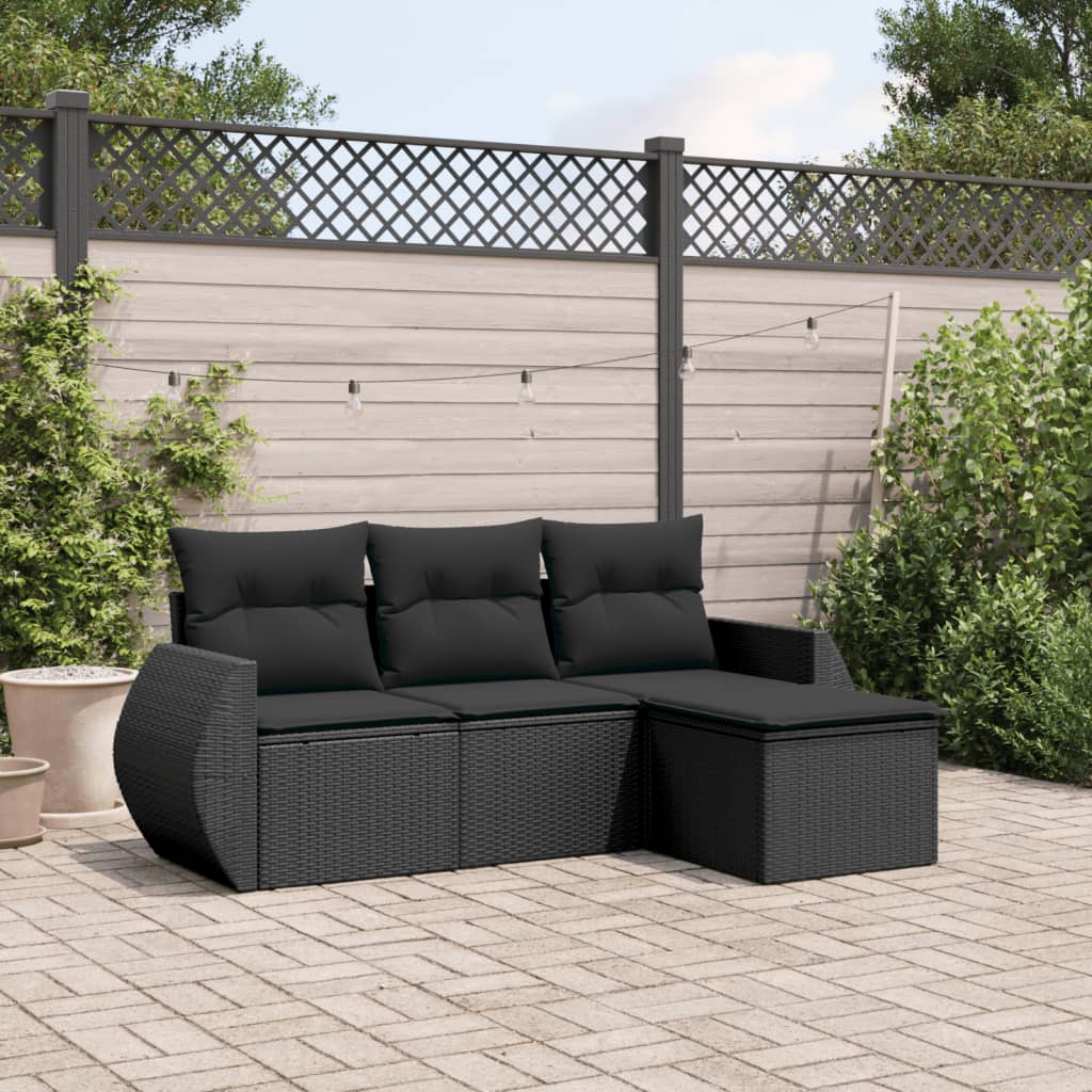 Set Divani da Giardino 4 pz con Cuscini Nero in Polyrattan - homemem39