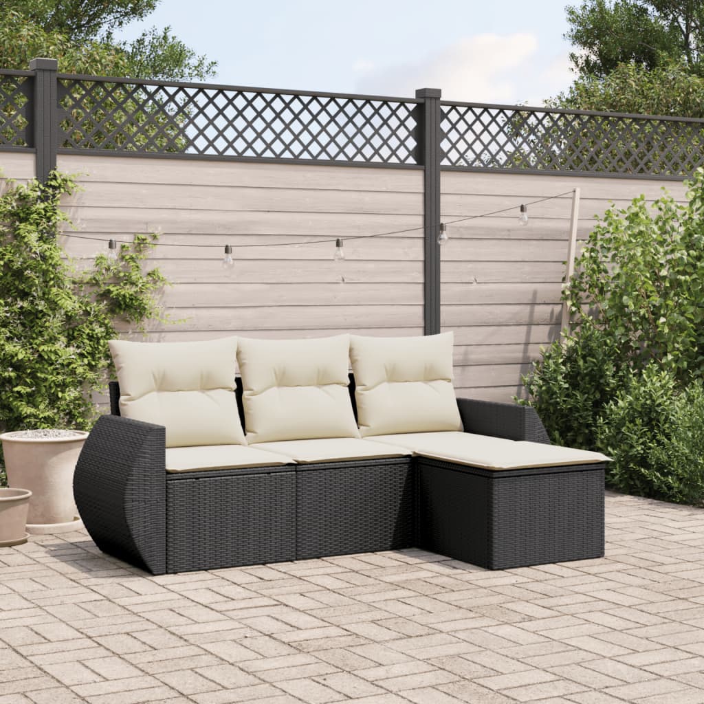 Set Divani da Giardino 4 pz con Cuscini Nero in Polyrattan | homemem39