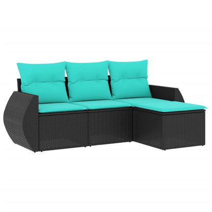Set Divani da Giardino 4 pz con Cuscini Nero in Polyrattan | homemem39