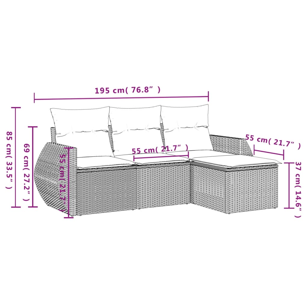 Set Divani da Giardino 4 pz con Cuscini Nero in Polyrattan | homemem39