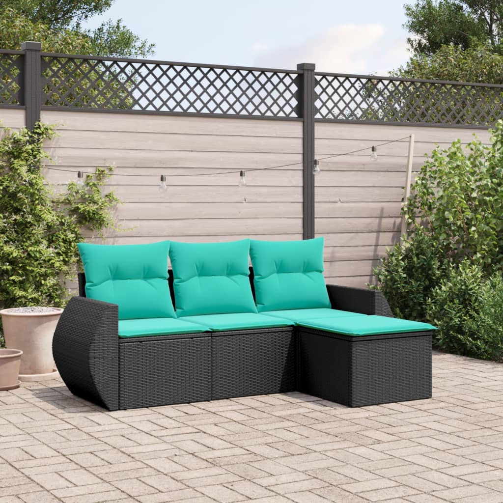 Set Divani da Giardino 4 pz con Cuscini Nero in Polyrattan | homemem39