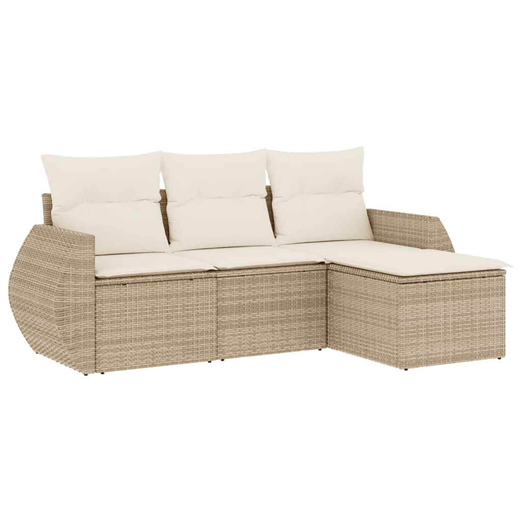 Set Divano da Giardino 4 pz con Cuscini Beige in Polyrattan - homemem39