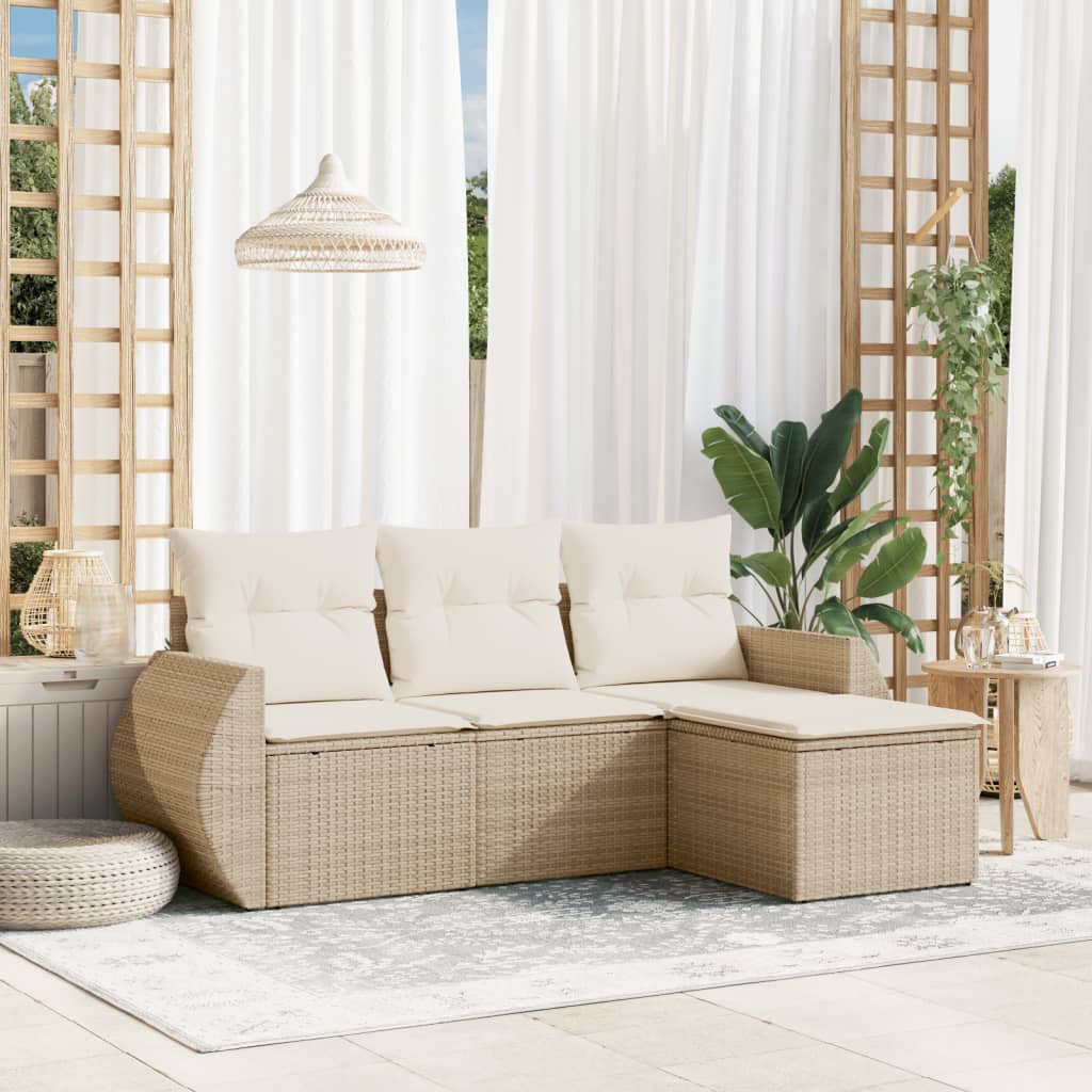 Set Divano da Giardino 4 pz con Cuscini Beige in Polyrattan - homemem39