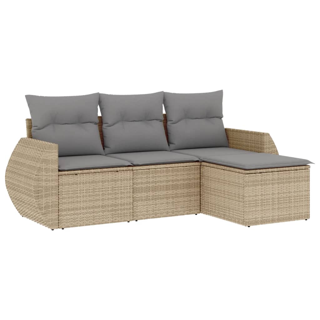 Set Divano da Giardino 4 pz con Cuscini Beige in Polyrattan - homemem39