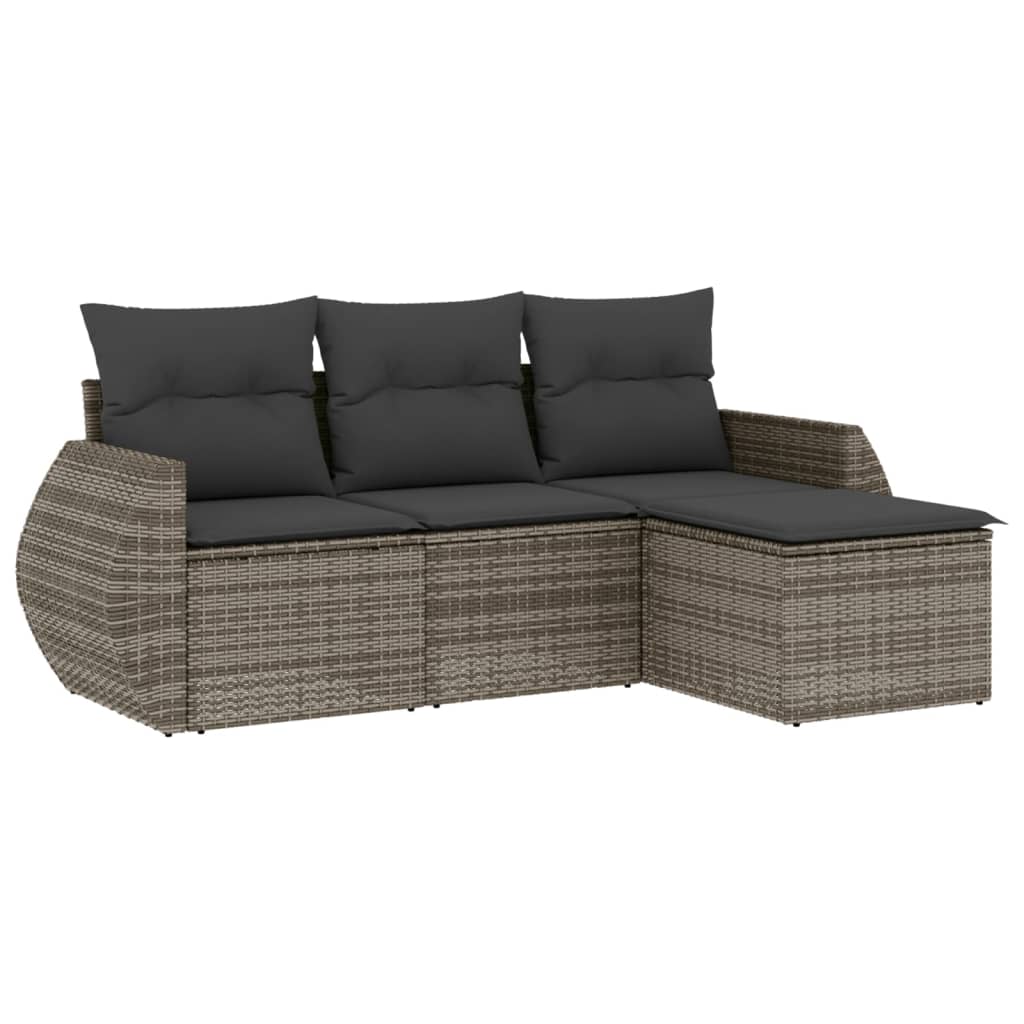 Set Divani da Giardino 4 pz con Cuscini in Polyrattan Grigio - homemem39