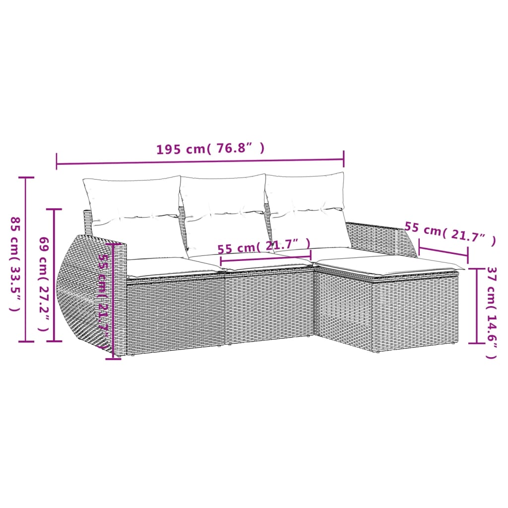Set Divani da Giardino 4 pz con Cuscini in Polyrattan Grigio - homemem39