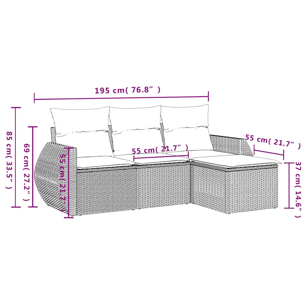 Set Divani da Giardino 4 pz con Cuscini Grigio in Polyrattan | homemem39