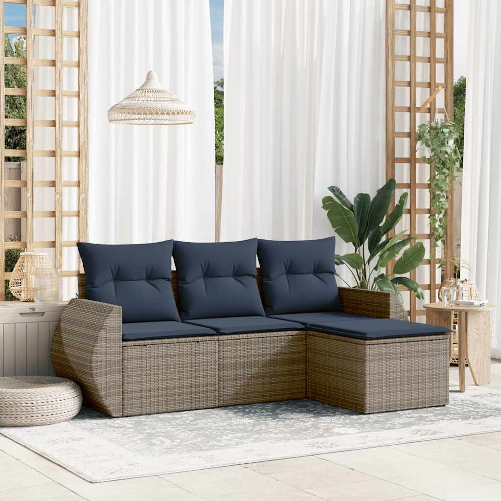 Set Divani da Giardino 4 pz con Cuscini Grigio in Polyrattan | homemem39