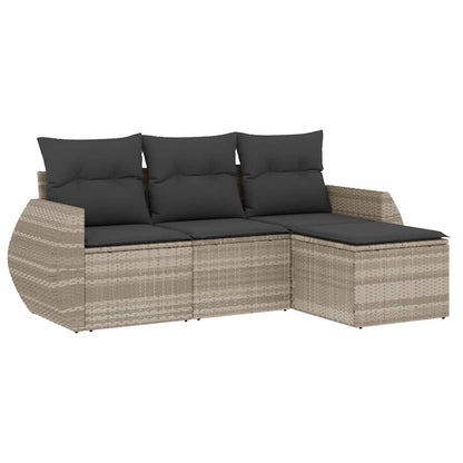 Set Divano da Giardino 4pz con Cuscini Grigio Chiaro Polyrattan | homemem39