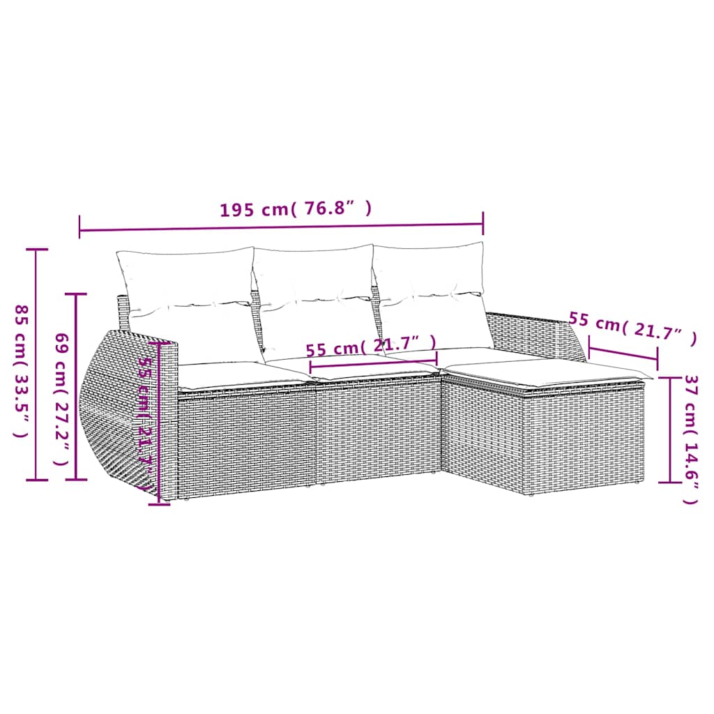 Set Divano da Giardino 4pz con Cuscini Grigio Chiaro Polyrattan | homemem39