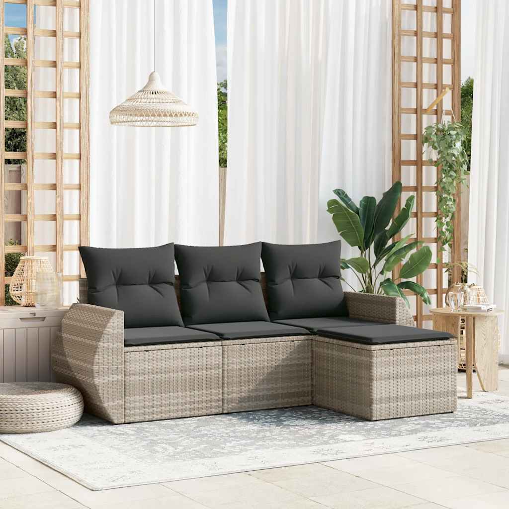 Set Divano da Giardino 4pz con Cuscini Grigio Chiaro Polyrattan | homemem39