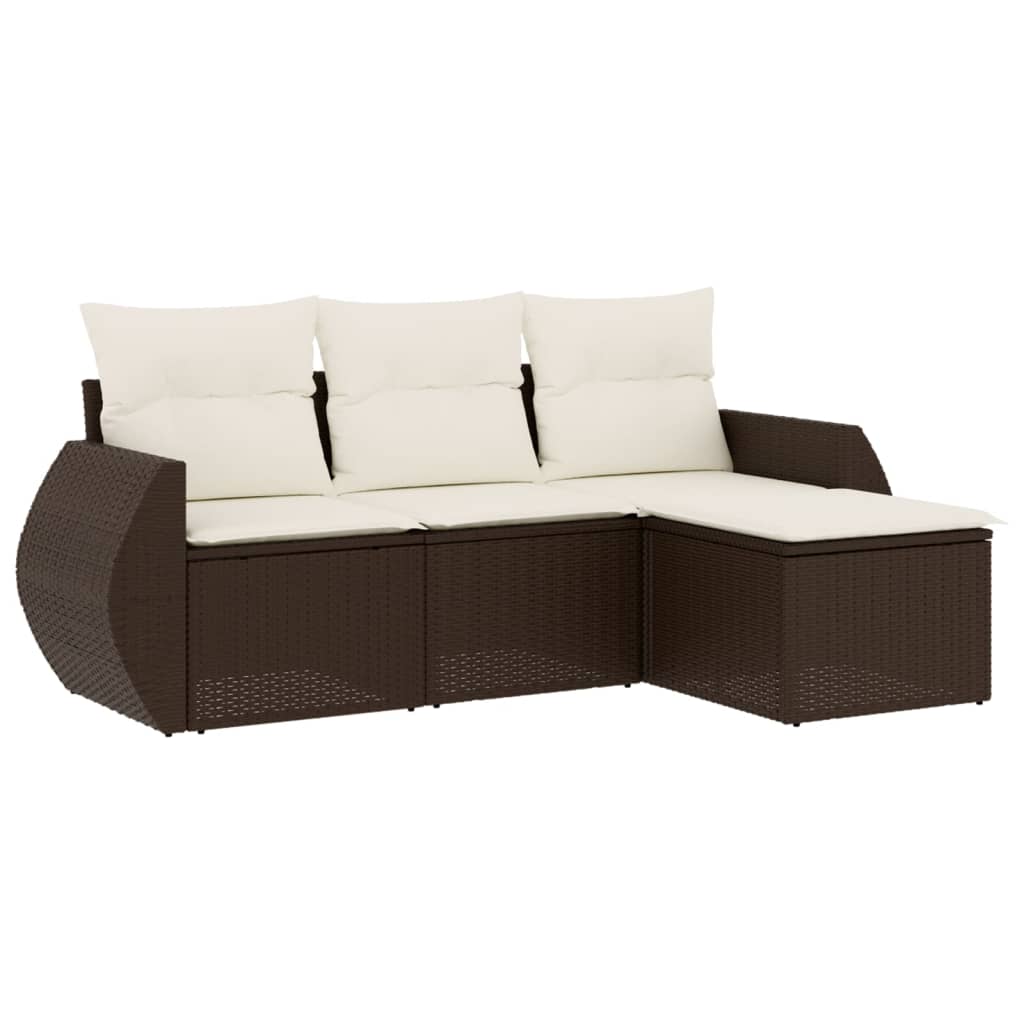 Set Divano da Giardino 4 pz con Cuscini Marrone in Polyrattan - homemem39