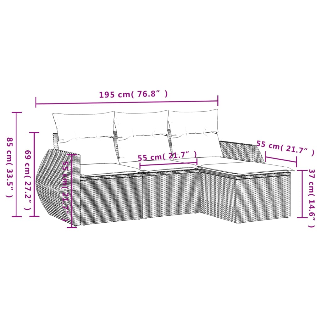 Set Divano da Giardino 4 pz con Cuscini Marrone in Polyrattan | homemem39