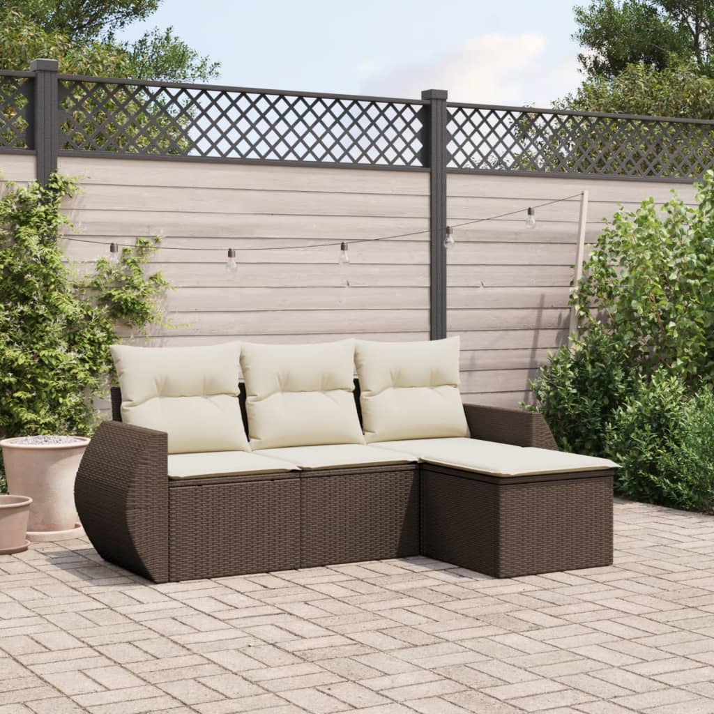 Set Divano da Giardino 4 pz con Cuscini Marrone in Polyrattan - homemem39