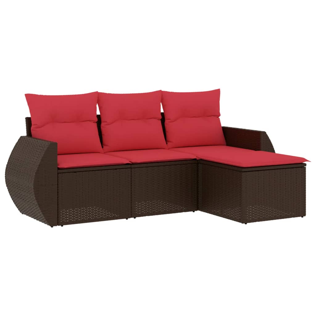 Set Divani da Giardino 4 pz con Cuscini Marrone in Polyrattan | homemem39