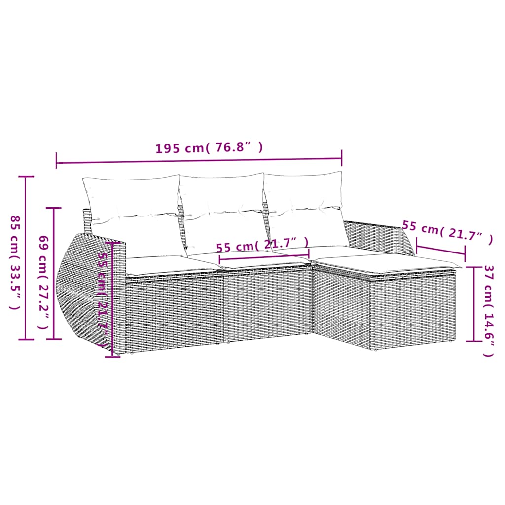 Set Divani da Giardino 4 pz con Cuscini Marrone in Polyrattan | homemem39