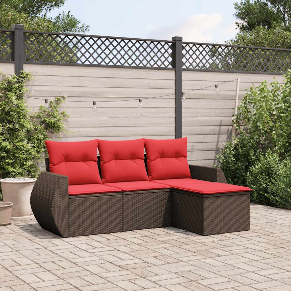 Set Divani da Giardino 4 pz con Cuscini Marrone in Polyrattan | homemem39