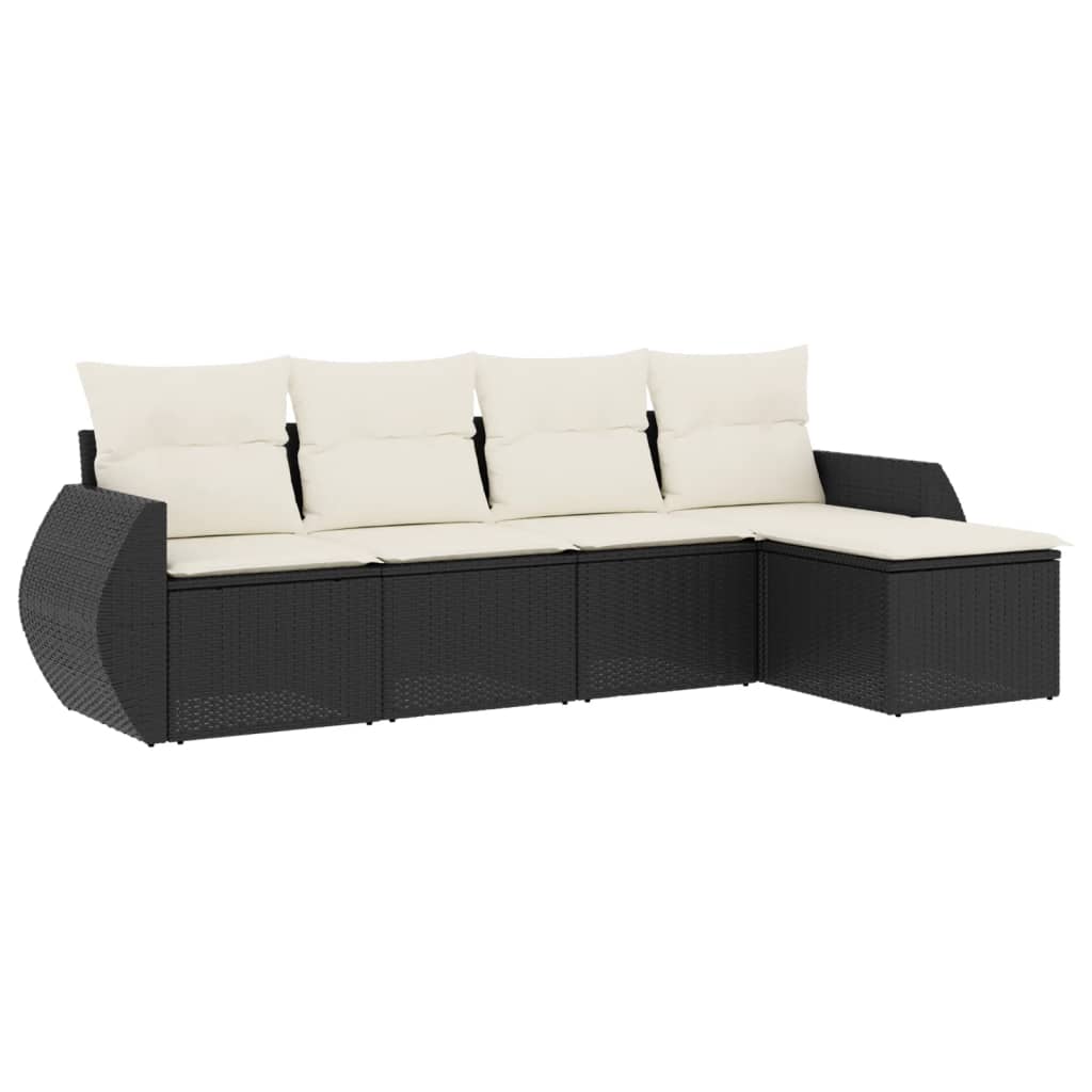 Set Divani da Giardino 5 pz con Cuscini in Polyrattan Nero | homemem39