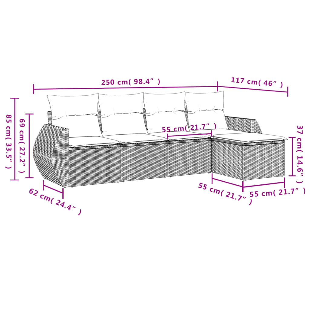 Set Divani da Giardino 5 pz con Cuscini in Polyrattan Nero | homemem39
