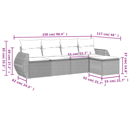Set Divani da Giardino 5 pz con Cuscini in Polyrattan Nero | homemem39