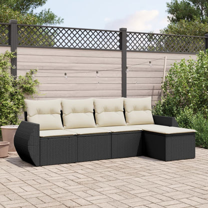 Set Divani da Giardino 5 pz con Cuscini in Polyrattan Nero | homemem39