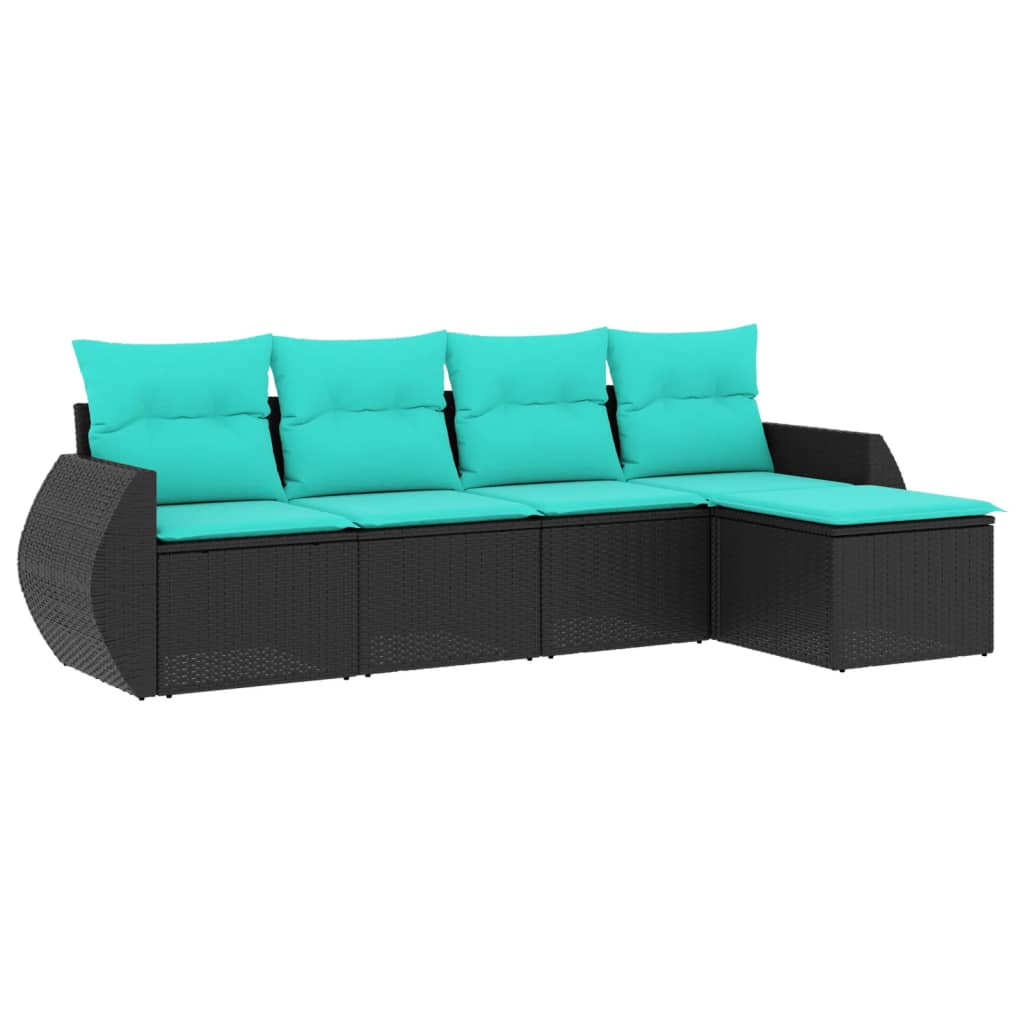Set Divani da Giardino 5 pz con Cuscini Nero in Polyrattan | homemem39