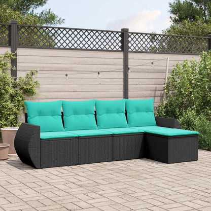 Set Divani da Giardino 5 pz con Cuscini Nero in Polyrattan | homemem39