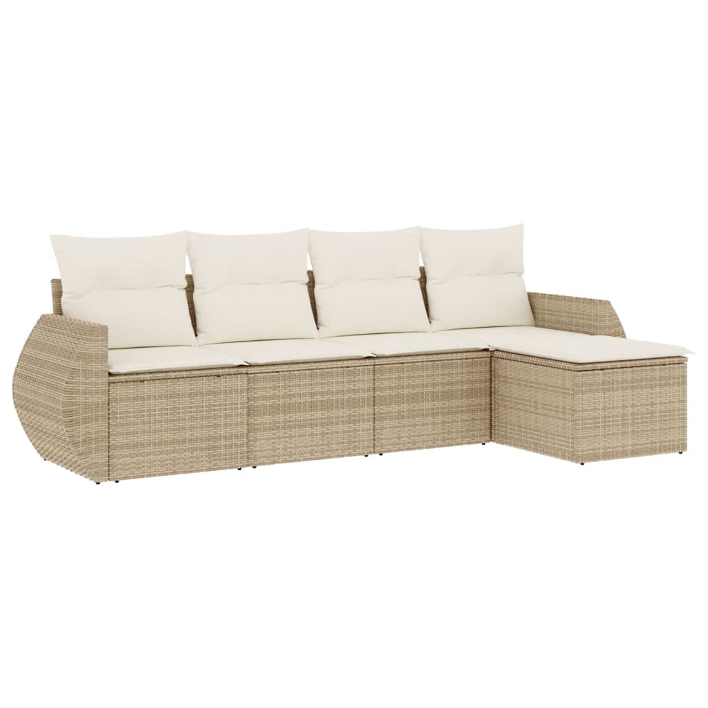 Set Divano da Giardino 5 pz con Cuscini Beige in Polyrattan - homemem39