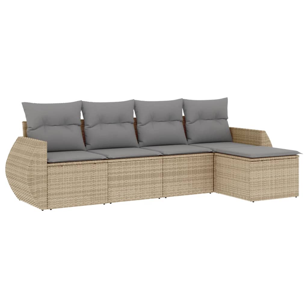 Set Divano da Giardino 5 pz con Cuscini Beige in Polyrattan - homemem39