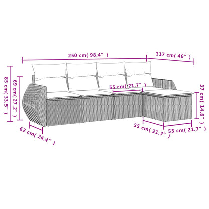 Set Divano da Giardino 5 pz con Cuscini Beige in Polyrattan | homemem39