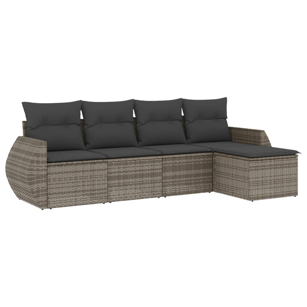 Set Divano da Giardino 5 pz con Cuscini Grigio in Polyrattan | homemem39