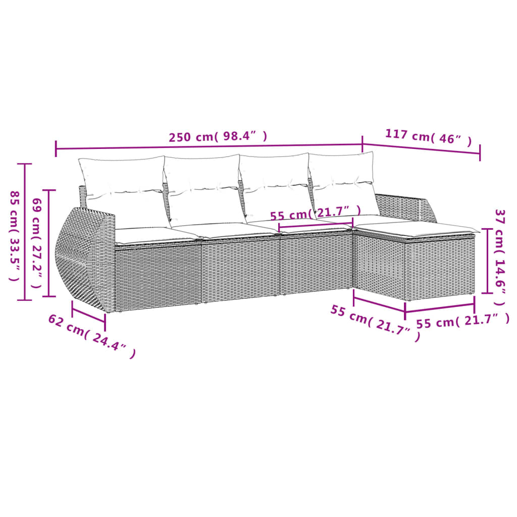 Set Divano da Giardino 5 pz con Cuscini Grigio in Polyrattan | homemem39