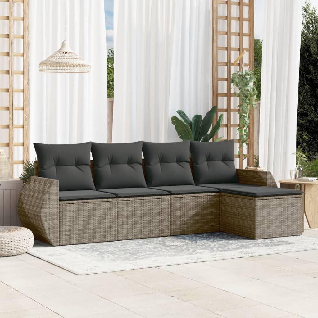 Set Divano da Giardino 5 pz con Cuscini Grigio in Polyrattan - homemem39