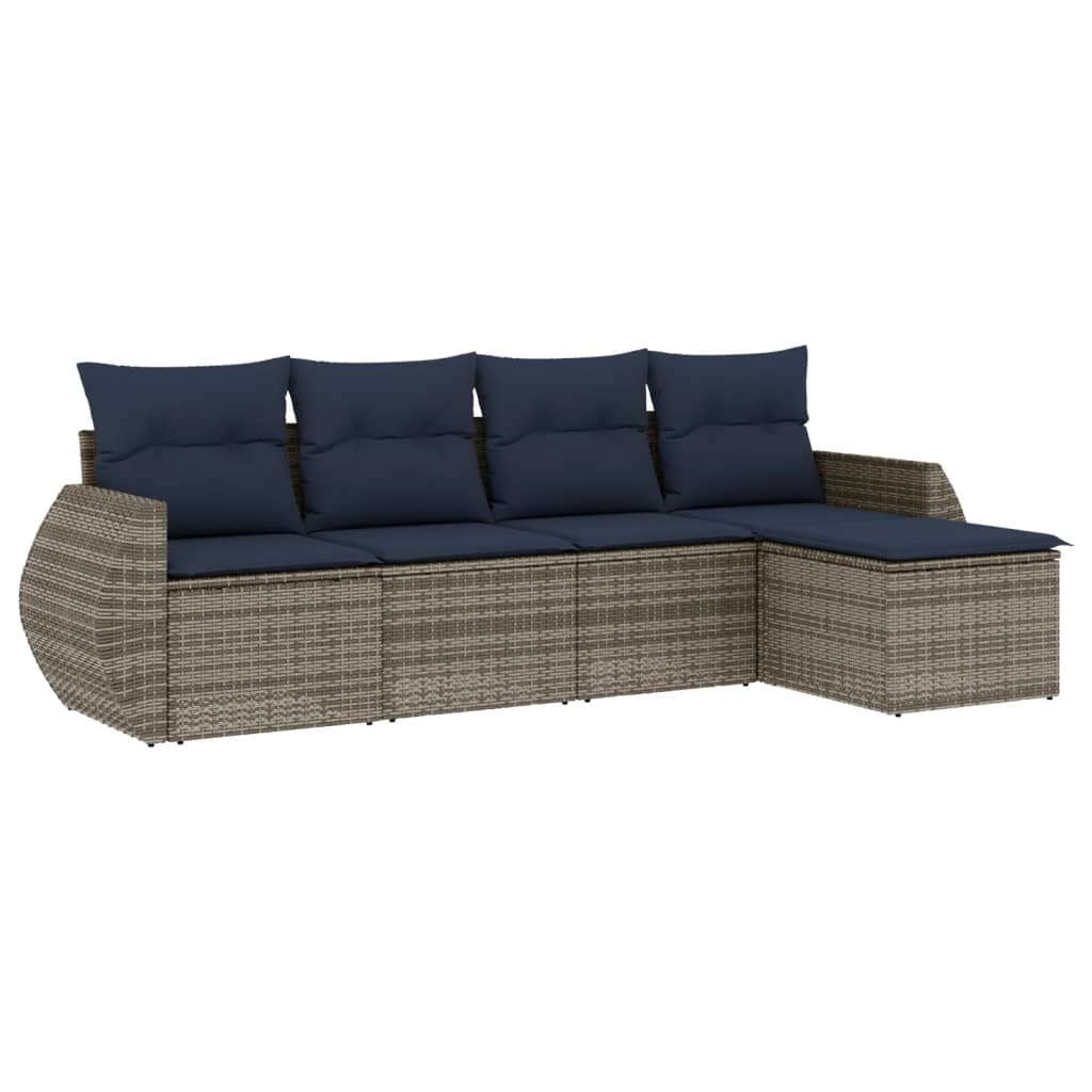Set Divani da Giardino 5 pz con Cuscini Grigio in Polyrattan