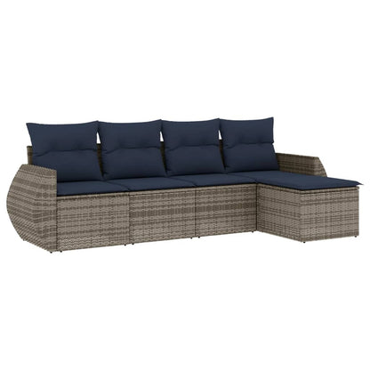 Set Divani da Giardino 5 pz con Cuscini Grigio in Polyrattan