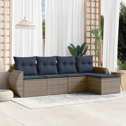 Set Divani da Giardino 5 pz con Cuscini Grigio in Polyrattan