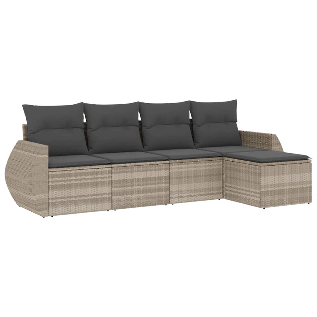 Set Divano da Giardino 5pz con Cuscini Grigio Chiaro Polyrattan