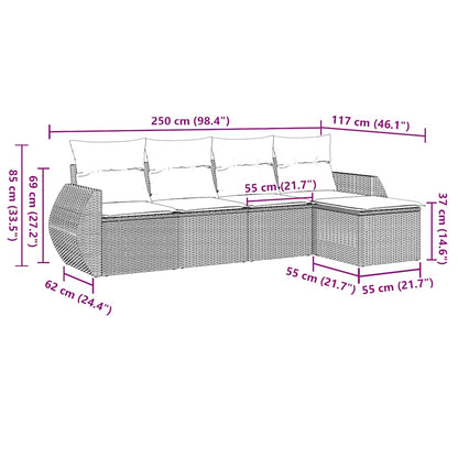 Set Divano da Giardino 5pz con Cuscini Grigio Chiaro Polyrattan | homemem39