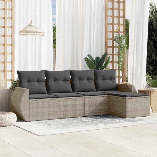 Set Divano da Giardino 5pz con Cuscini Grigio Chiaro Polyrattan - homemem39