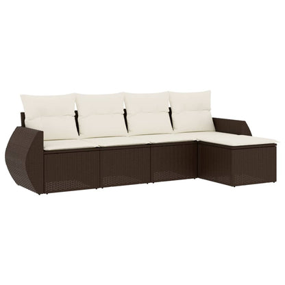 Set Divano da Giardino 5 pz con Cuscini Marrone in Polyrattan | homemem39